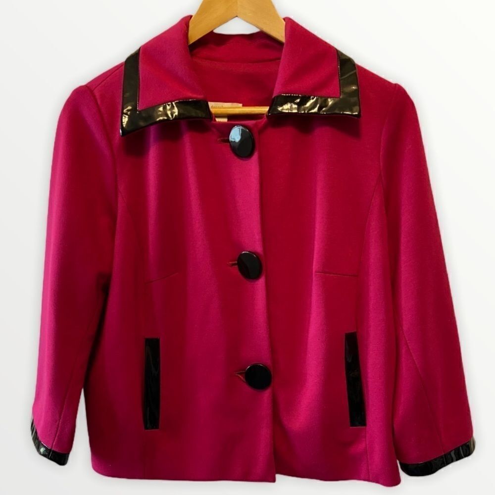 DRESSBARN Pink Crop Blazer Faux Patent LeatherTrim